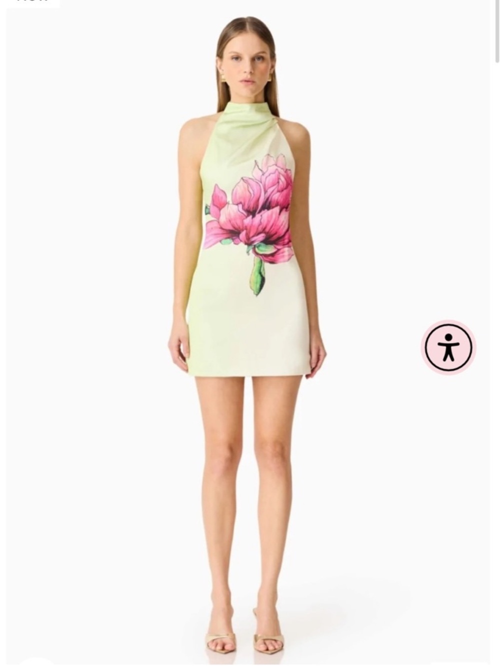 elliatt elisia green & pink floral print halter neck mini dress size medium NEW